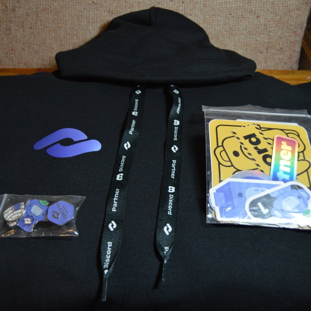 Discord Partner Stickers, Enamel Pin Set, and 4XL Hoodie 2020 Swag Pack (RARE)